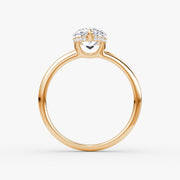 Pear Cut - Plain Band Hidden Halo - Classic Engagement Ring- 14 K Gold